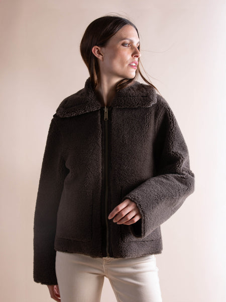 Blouson réversible fausse peau lainée