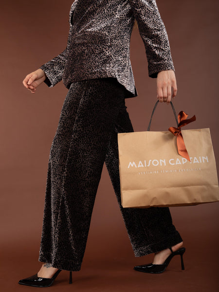 Pantalon droit velours imprimé
