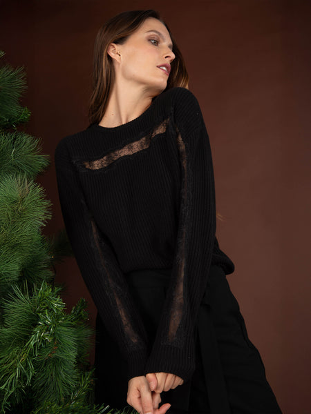 Pull côtelé dentelle