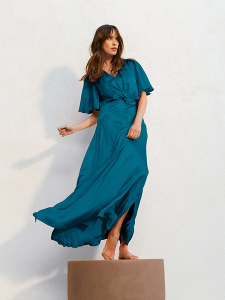 Robe longue unie satin