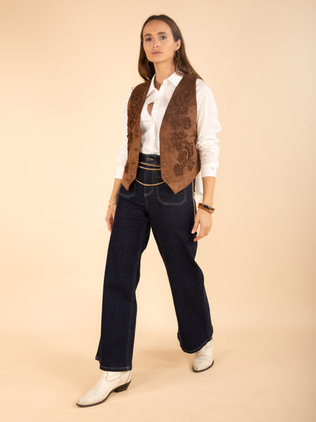 Gilet suédine brodé