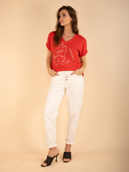 T-shirt col V brodé